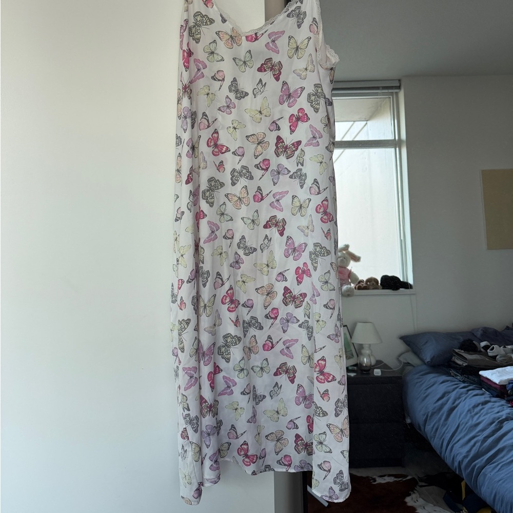Wink White Slip Dress with Pink, Purple & Yellow Butterflies